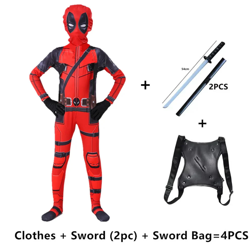 Deadpool Kids Halloween Cosplay Costume – Superhero Jumpsuit for Children