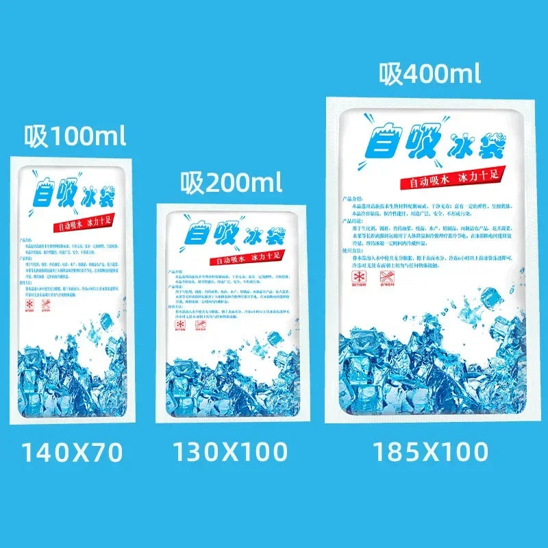 5PCS Reusable Gel Ice Bags — Automatic Water Absorption Insulated Ice Packs for Pain Relief, Cold Compress & Food Cooling