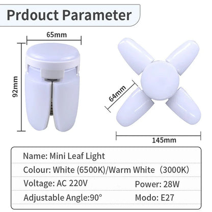 E27 Foldable LED Fan Bulb - 40 LED 110V/220V High Brightness Ceiling Light for Home Garage Warehouse