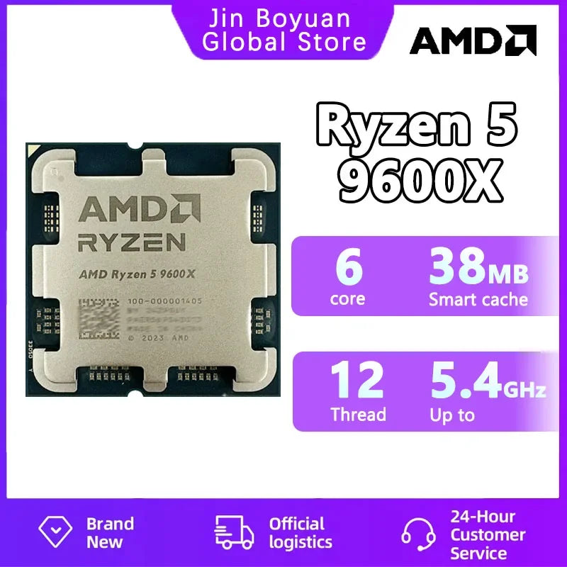 AMD Ryzen 5 9600X Processor - 6-Core, 12-Thread, 5.4GHz, 38MB Game Cache, 4NM, 65W TDP, AM5 Socket, Zen 5 CPU with Integrated Graphics