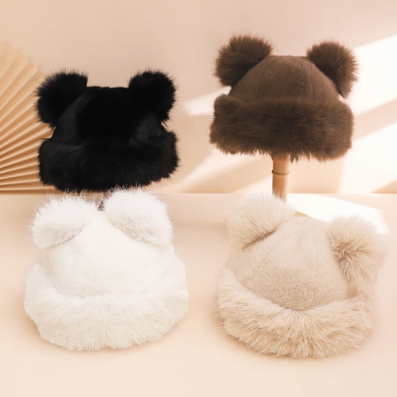 Autumn Winter Plush Big-Eared Wool Hat – Cute Solid Color Warm Ear-Protection Outdoor Beanie