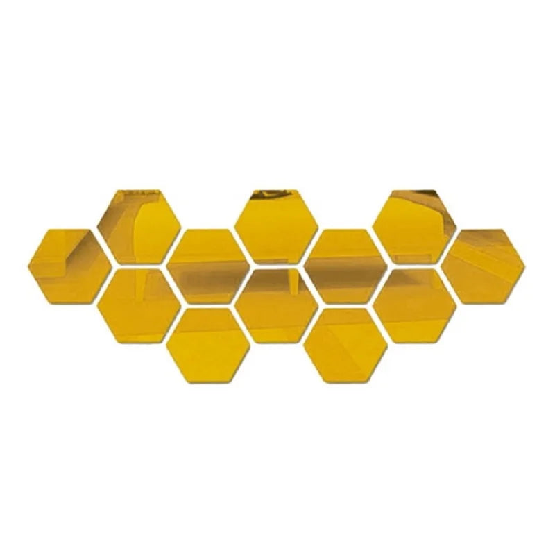 6/12pcs 3D Hexagon Rose Gold Mirror Wall Stickers – DIY Living Room, Bedroom, Bathroom Wall Decor