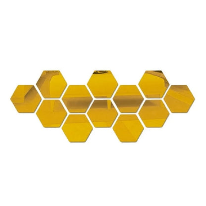 6/12pcs 3D Hexagon Rose Gold Mirror Wall Stickers – DIY Living Room, Bedroom, Bathroom Wall Decor