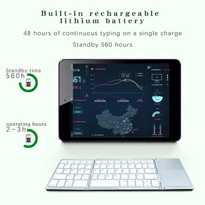 Mini Folding Bluetooth Wireless Keyboard | Portable Universal Foldable Keyboard with Touchpad | Compatible with Windows, Android, iOS Tablet, iPad