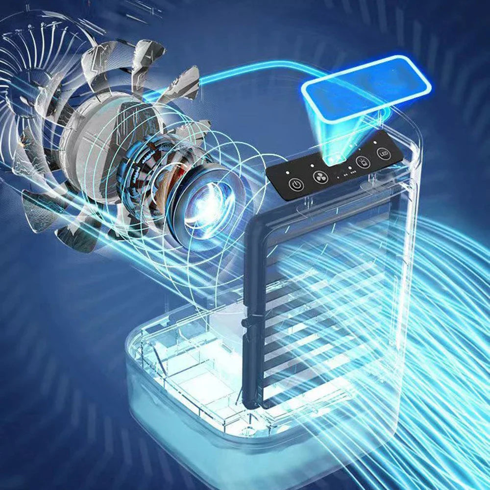 USB Portable Mini Air Conditioner Fan – 3-Speed Desktop Cooling Fan with LED Night Light, Air Cooler for Home, Office, and Camping