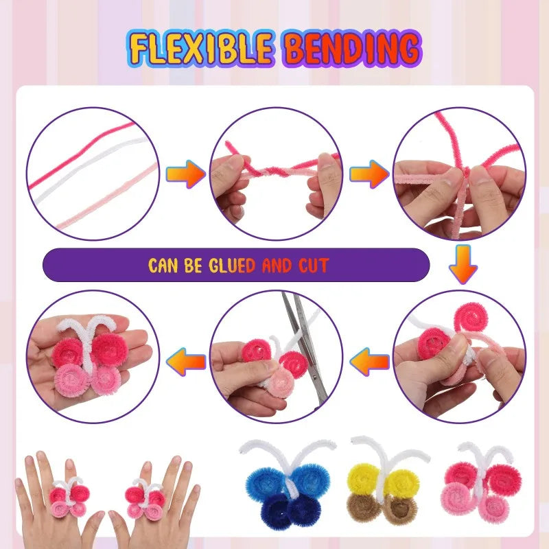 Chenille Pipe Cleaners - Fluffy Wired Stems for DIY Flowers, Crafts & Kids’ Projects