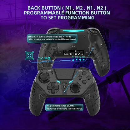 Wireless PS4 Controller with Dual Vibration - Bluetooth Gamepad with Programmable Turbo Function for PS4, Android, iOS, PC Joystick