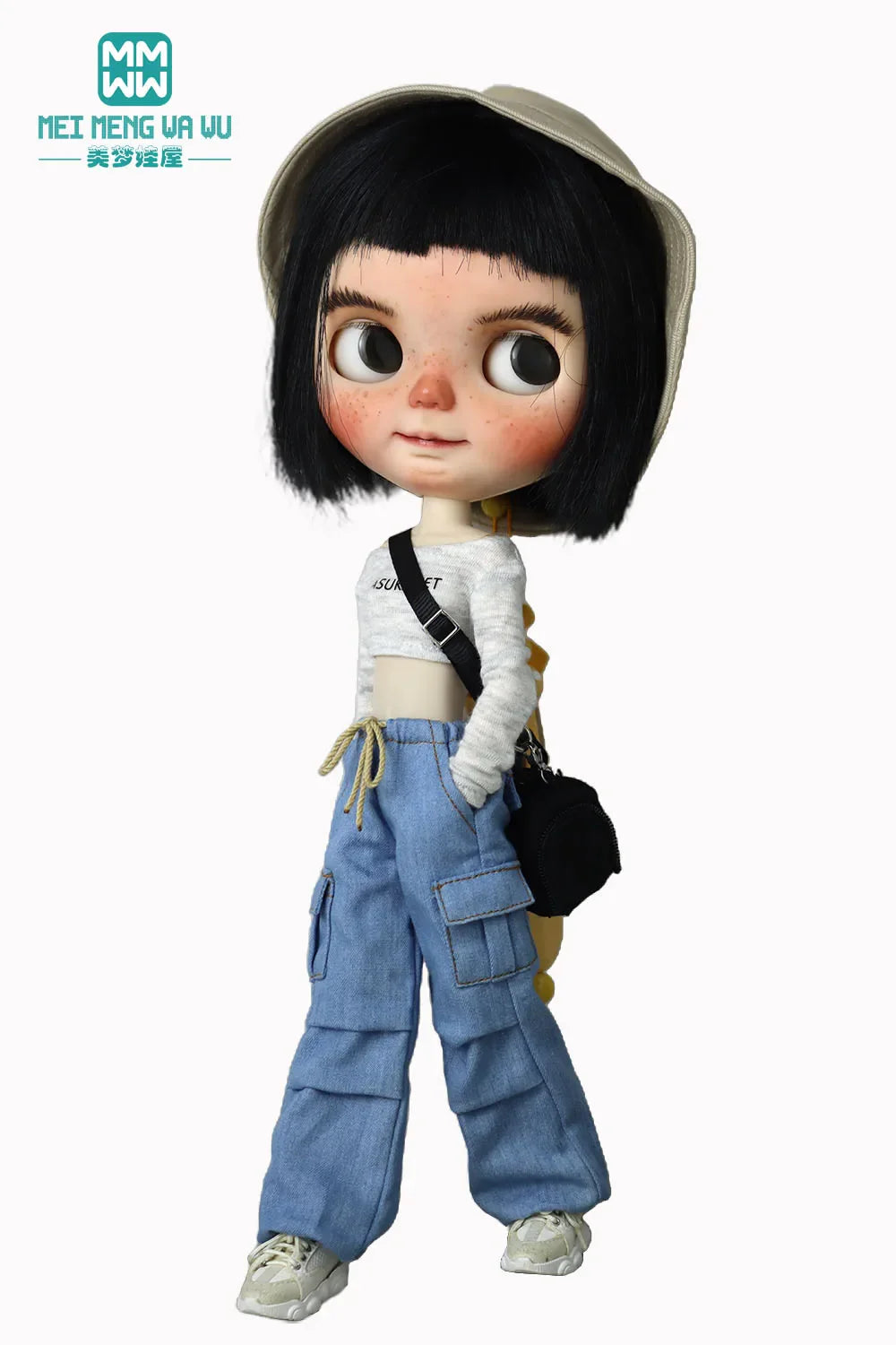 Blythe & Azone OB22/OB24 Doll Clothes — Fashion Jeans Overalls in Khaki, Army Green, Denim Blue, Pink & Black
