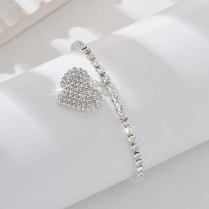 Women's Premium Copper Inlaid Water Diamond Love Foot Chain Bracelet – Fashion Wedding Party Jewelry Accessories