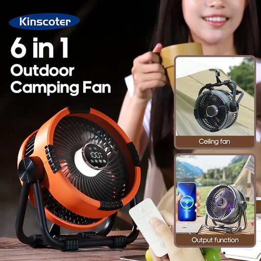 New 6-in-1 Multifunctional Desktop & Camping Fan — 20000mAh Outdoor Air Circulator with 4-Speed Wireless Tent & Ceiling Fan