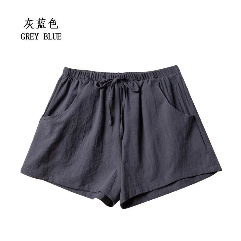 Women’s Cotton Linen High Waist Shorts — Black Casual Fashion Workout Sport Shorts