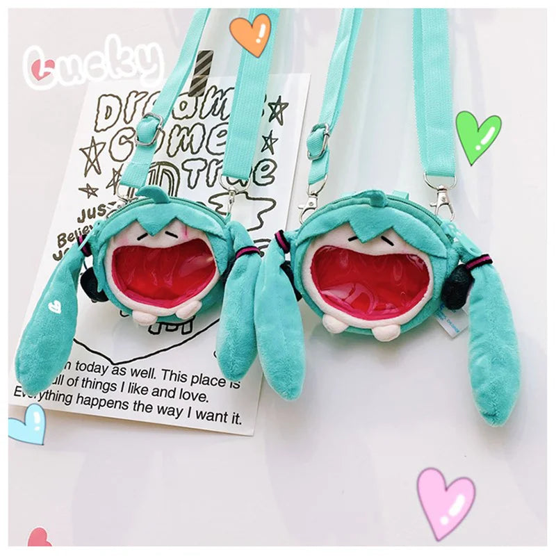 Hatsune Miku Coin Purse Shoulder Bag – Kawaii 14cm Plush Headphone Bag, Cartoon Crossbody Keychain Pendant, Perfect Girl Gift