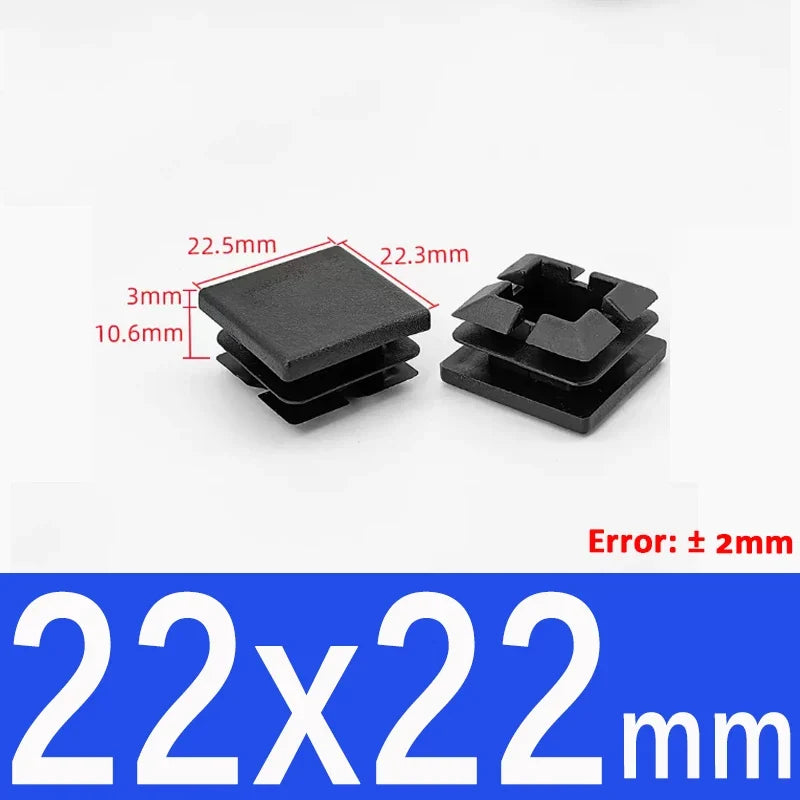 Black Square Tube End Caps - Plastic Blanking Plugs for Furniture, Tables & Chairs 10-100mm