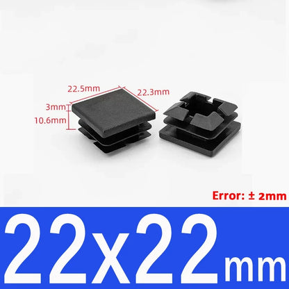 Black Square Tube End Caps - Plastic Blanking Plugs for Furniture, Tables & Chairs 10-100mm