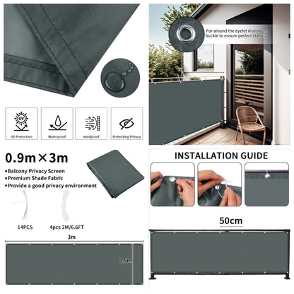 Balcony Privacy Screen Fence Cover with Grommets – Waterproof UV Protection Sunshade Cloth for Patio, Garden & Outdoor Shelter
