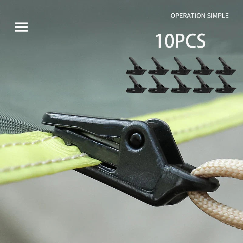 10Pcs Outdoor Tarpaulin Clips: Camping Tent Awning Wind Rope Clamp - Plastic Clip Buckle Grip Hook Accessories