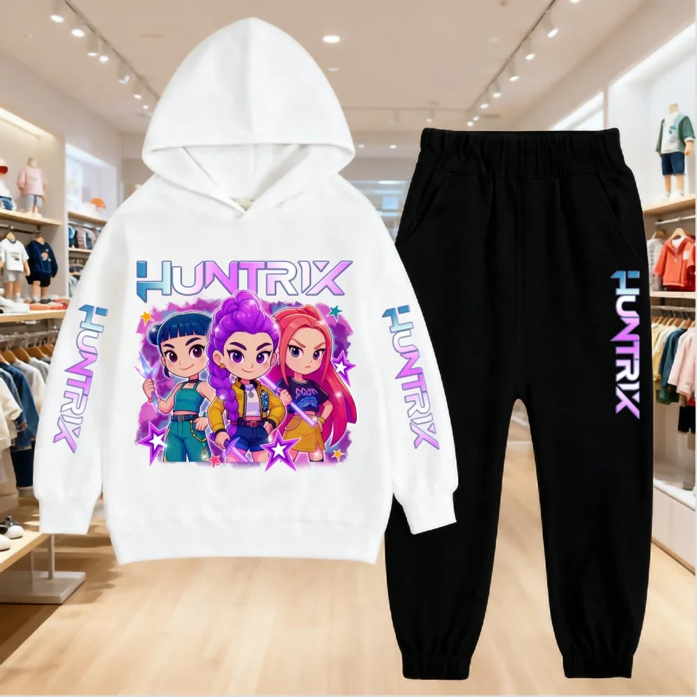 2025 KPop Demon Hunters Kids Hoodie Set – 2-Piece Boys and Girls Tracksuit with Sweatshirt and Pants, Autumn Clothing