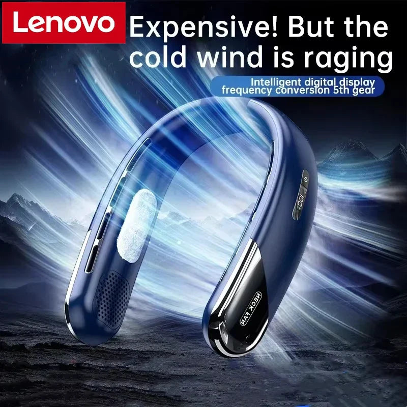 Lenovo Portable Neck Air Conditioner Fan – 5 Speed Rechargeable Hanging Neck Cooler with Semiconductor Refrigeration & Leafless Design (2026 Model)