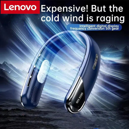 Lenovo Portable Neck Air Conditioner Fan – 5 Speed Rechargeable Hanging Neck Cooler with Semiconductor Refrigeration & Leafless Design (2026 Model)