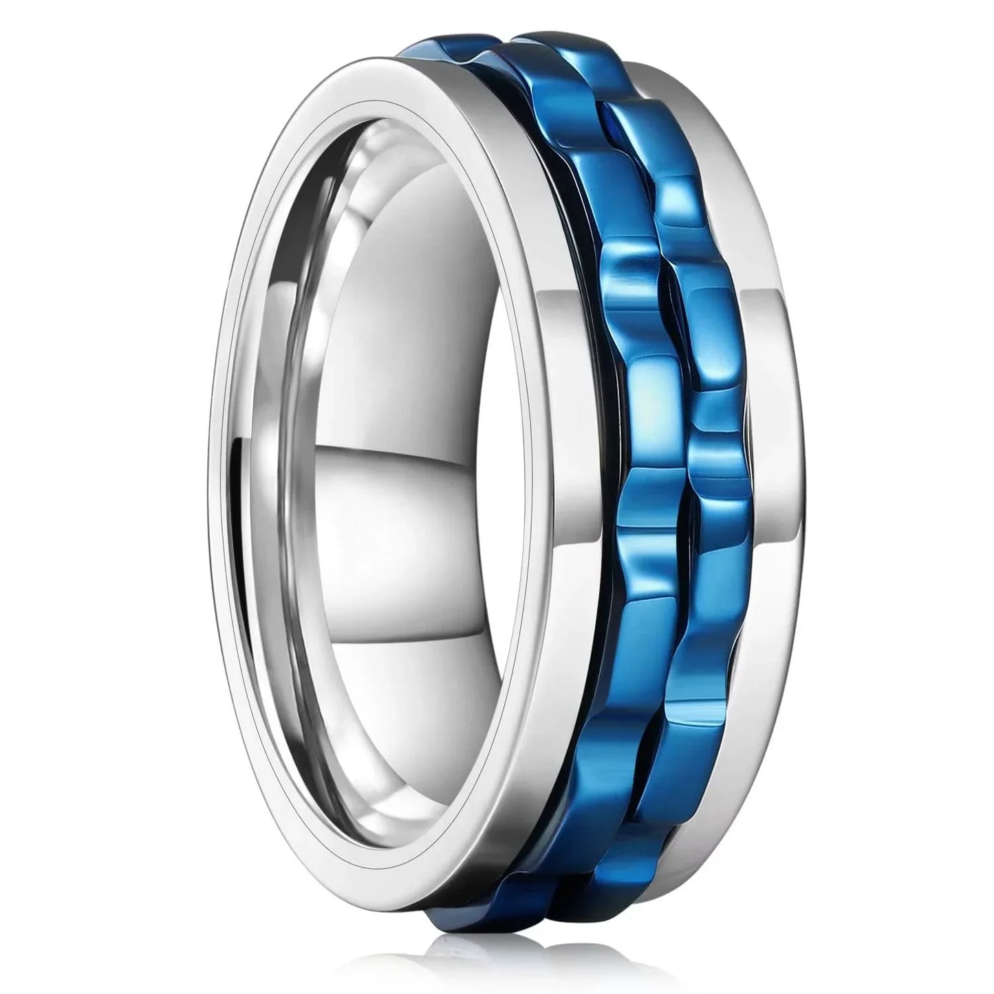 Fashion Punk Gear Fidget Ring — Rotating Titanium Steel Spinner Ring for Men, Biker, Wedding & Party Jewelry