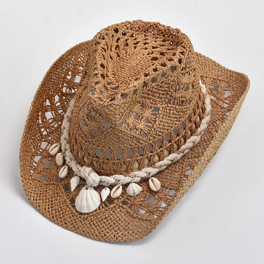 Summer Hand-Woven Straw Hat for Women – Shell-Decor Beach Sun Hat, Holiday Panama Feminino
