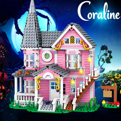 Pink Palace Building Blocks Set - Fantasy Haunted House Display Model for Movie Fans & Collectors