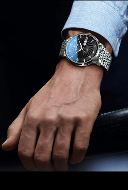 POEDAGAR Luxury Men's Watch — Waterproof Luminous Quartz Wristwatch with Date & Week, Stainless Steel Sports Fashion