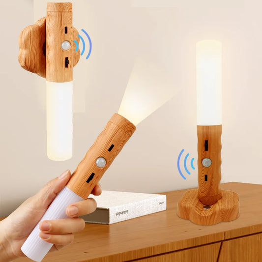 Wireless Wood LED Night Light: USB Type-C Wall Lamp - Versatile Home Lighting Solution for Kitchen, Closet, and Bedroom