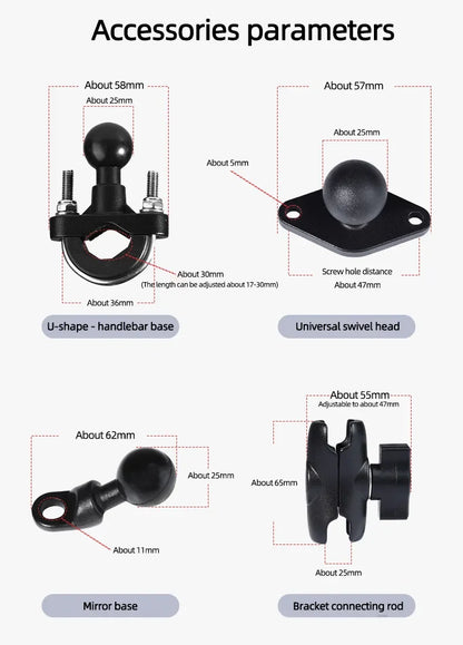 Motorcycle & Bike Phone Holder with Shock Absorber – Handlebar Rearview Mirror Mount for 4.7–7.1” Smartphones