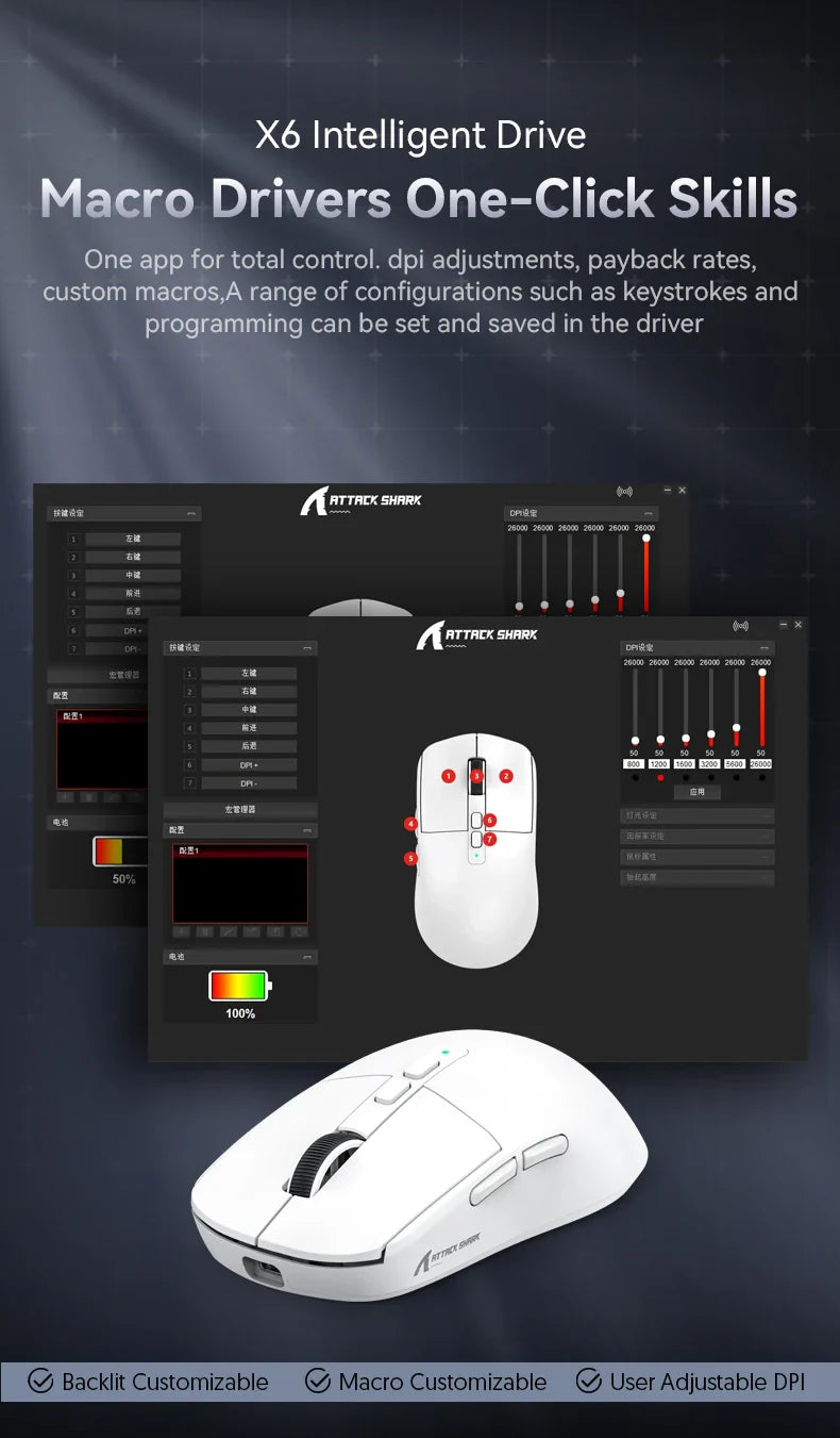 Attack Shark X6 PAW3395 Bluetooth Gaming Mouse — Tri-Mode Connection with RGB Touch, Magnetic Charging Base & Macro Functions