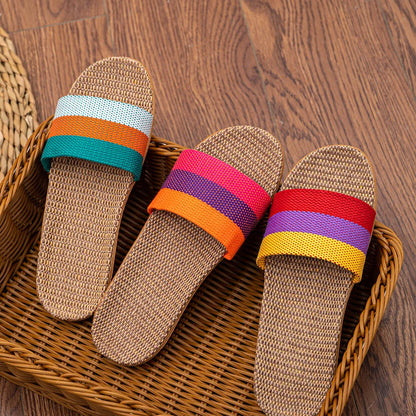 Women's Summer Linen Slippers – Lightweight EVA Flat Sandals, Casual Home Shoes