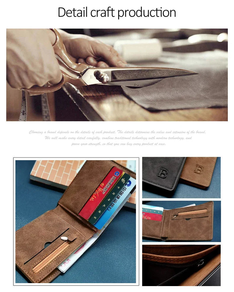 Retro Men’s Leather Wallet – Slim Money Purse with Coin Bag & Zipper, Stylish Dollar Design
