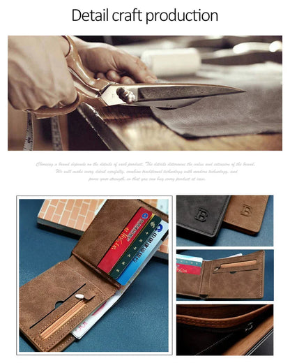 Retro Men’s Leather Wallet – Slim Money Purse with Coin Bag & Zipper, Stylish Dollar Design