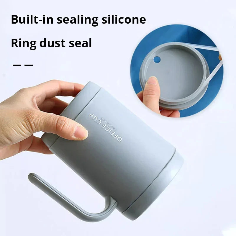 Grey Creative PP Liner Drinking Cup - Portable Large Capacity Covered Coffee/Milk Cup, Perfect Gift for Kitchen and Travel