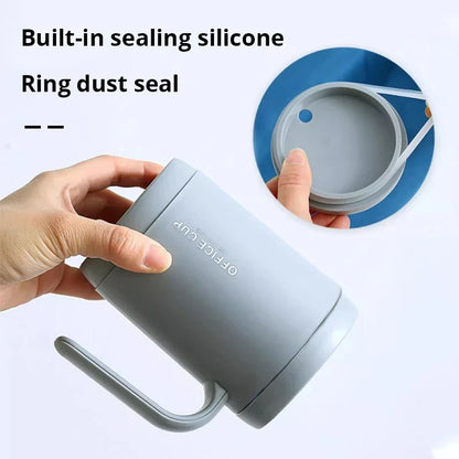 Grey Creative PP Liner Drinking Cup - Portable Large Capacity Covered Coffee/Milk Cup, Perfect Gift for Kitchen and Travel