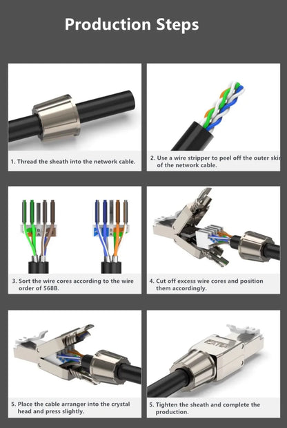 Cat6A/Cat7 RJ45 Connector — UTP/STP Toolless Network Plug | Shielded PoE Ethernet Modular Male Adapter