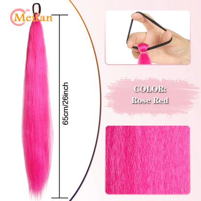MEIFAN Synthetic Color Braid Ponytail Extension – Red, Green, Blue, Pink, Straight Hair Wrap Around with Elastic Tie