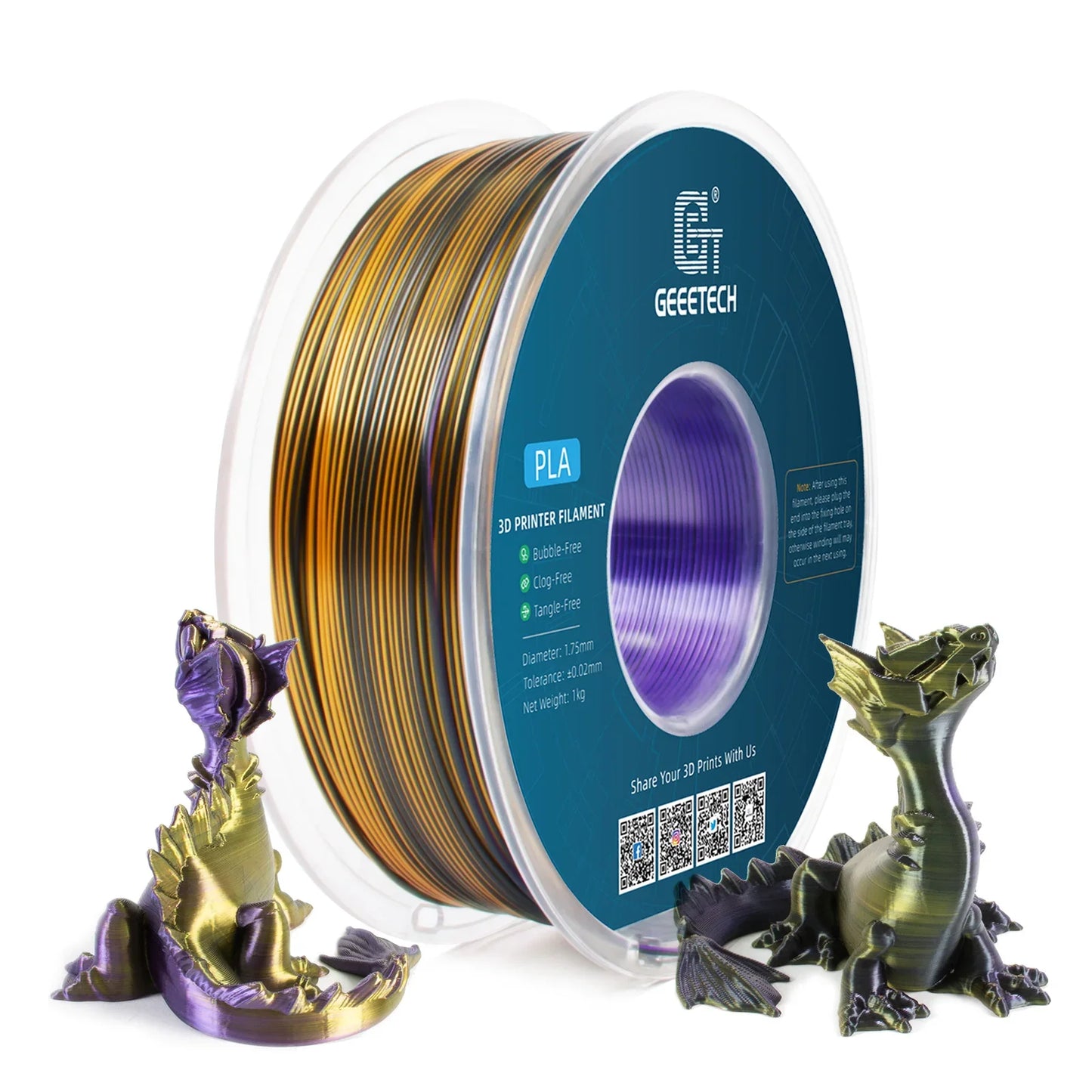 Geeetech Tri-Color Silk PLA 3D Printer Filament – 1.75mm, 1KG Spool, Vacuum Pack, Special Colors