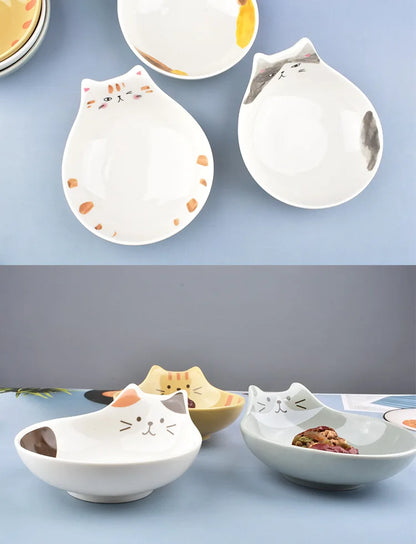Cartoon Cat Face Ceramic Bowl — Cat-Shaped Salad, Dessert, and Rice Bowl for Kids, Home Kitchen Tableware