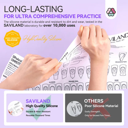 SAVILAND Silicone Nail Practice Mat — Acrylic Nail Art Training Sheet with Washable Table Pad for Skill Enhancement