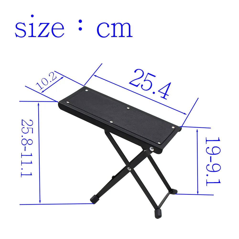 Guitar Foot Stool – 4 Position Height Adjustable, Foldable Pedal Rest for Guitar, Black Footstool for Guitar Pedal Accessories
