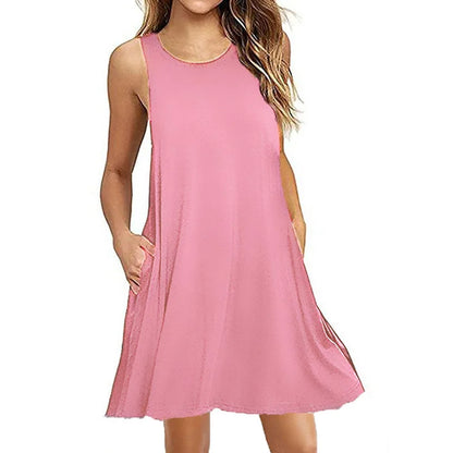 Women's Summer Casual Swing T-Shirt Dress – Beach Cover-Up with Pockets, Plus Size Loose Fit Tee Dress
