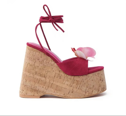 Summer Platform Wedge Sandals for Women – Open Toe Waterproof Thick Sole Heels with Flower Lace for Party & Wedding