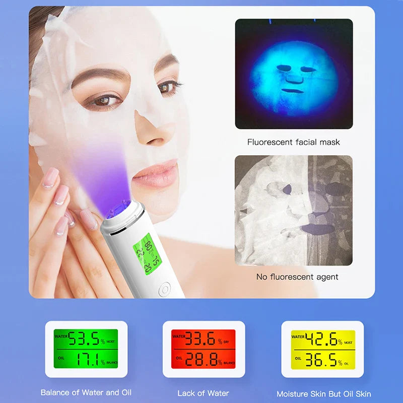 LCD Digital Skin Analyzer Pen — Face Tester for Moisture, Oil & Skin Health with Fluorescent Display