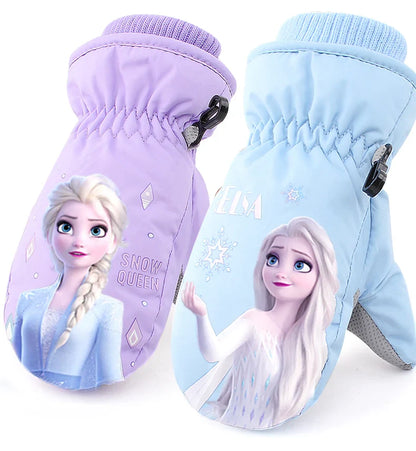 Hasbro Princess Elsa Kids Ski Gloves – Cute Waterproof & Warm Velvet Winter Gloves for Girls