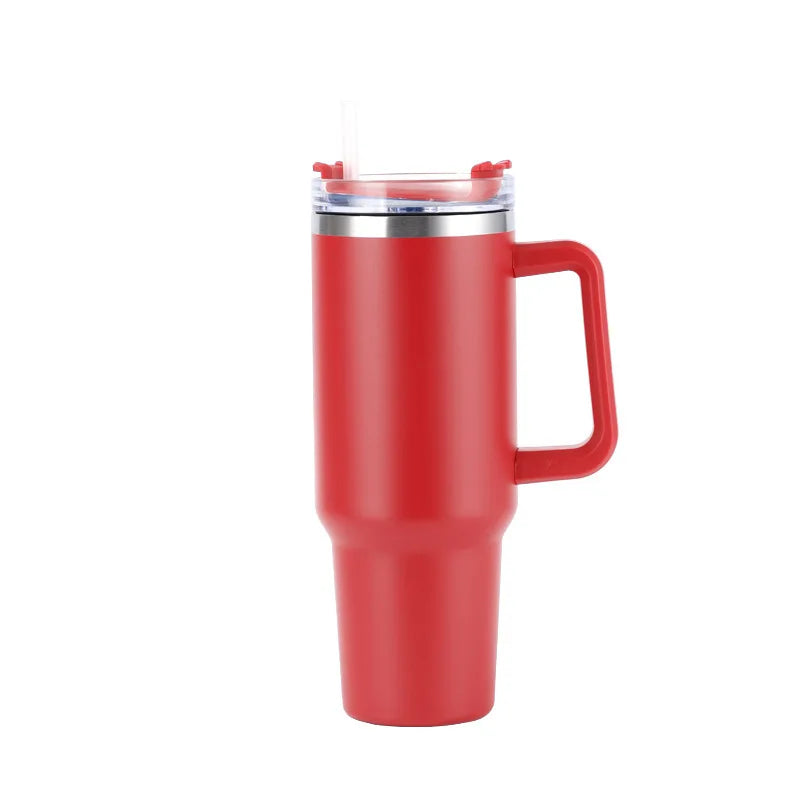 40oz Stainless Steel Insulated Water Bottle with Handle – Cold-keeping Tumbler with Lid, Straw, and Mug for Summer Outdoor Activities