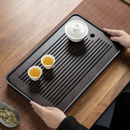 Portable Bamboo Tea Tray – Kung Fu Tea Set Grid Tray with Drainage for Dry & Wet Use