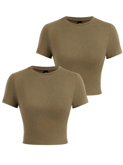 Y2K Women’s Solid Cotton Crop Top – Short Sleeve, High-Elastic O-Neck T-Shirt for Summer Streetwear & Sporty Fashion