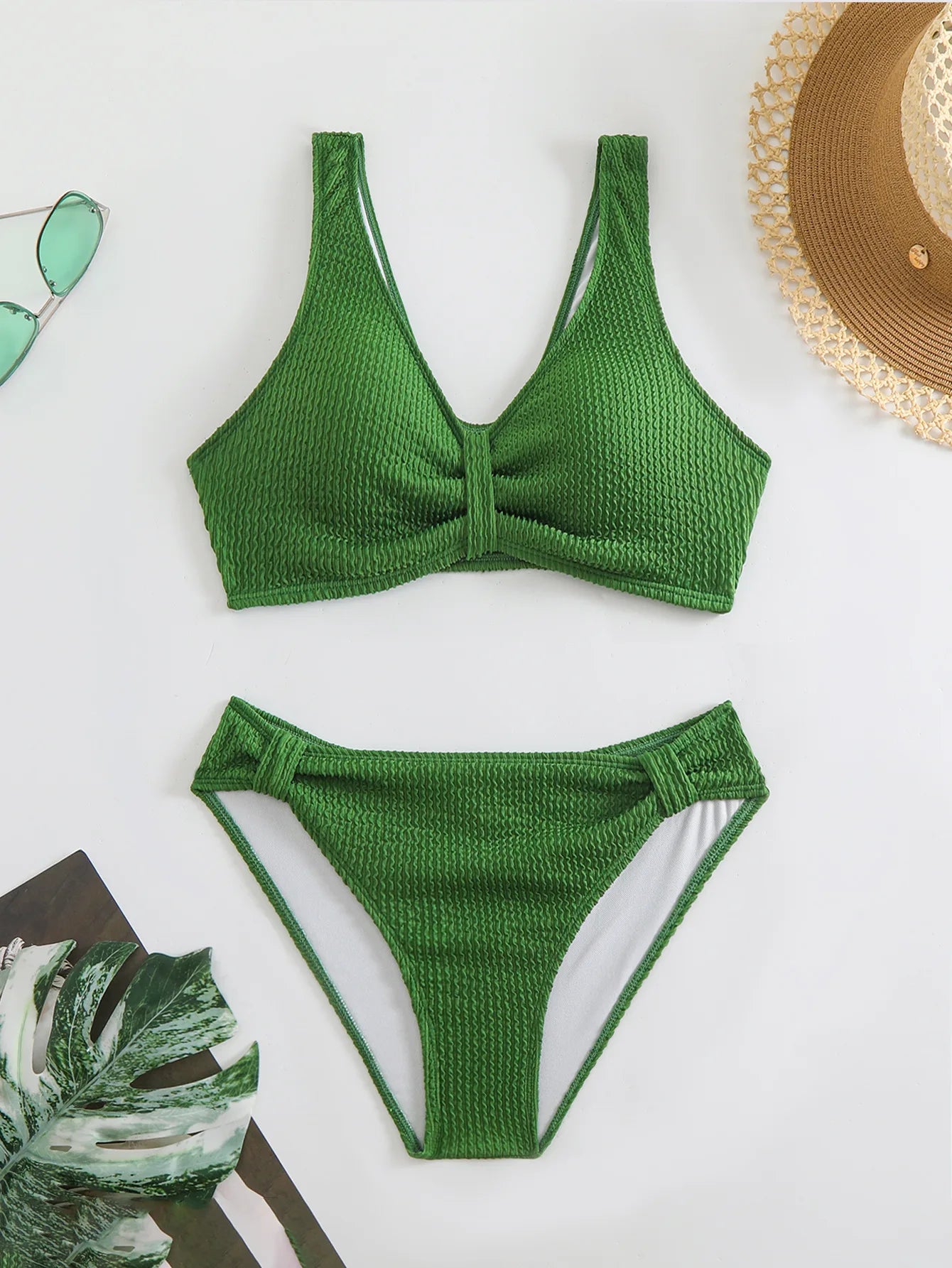 2025 Summer Women's Two-Piece Swimsuit – Solid High Waist V-Neck Backless Bikini Set Beachwear