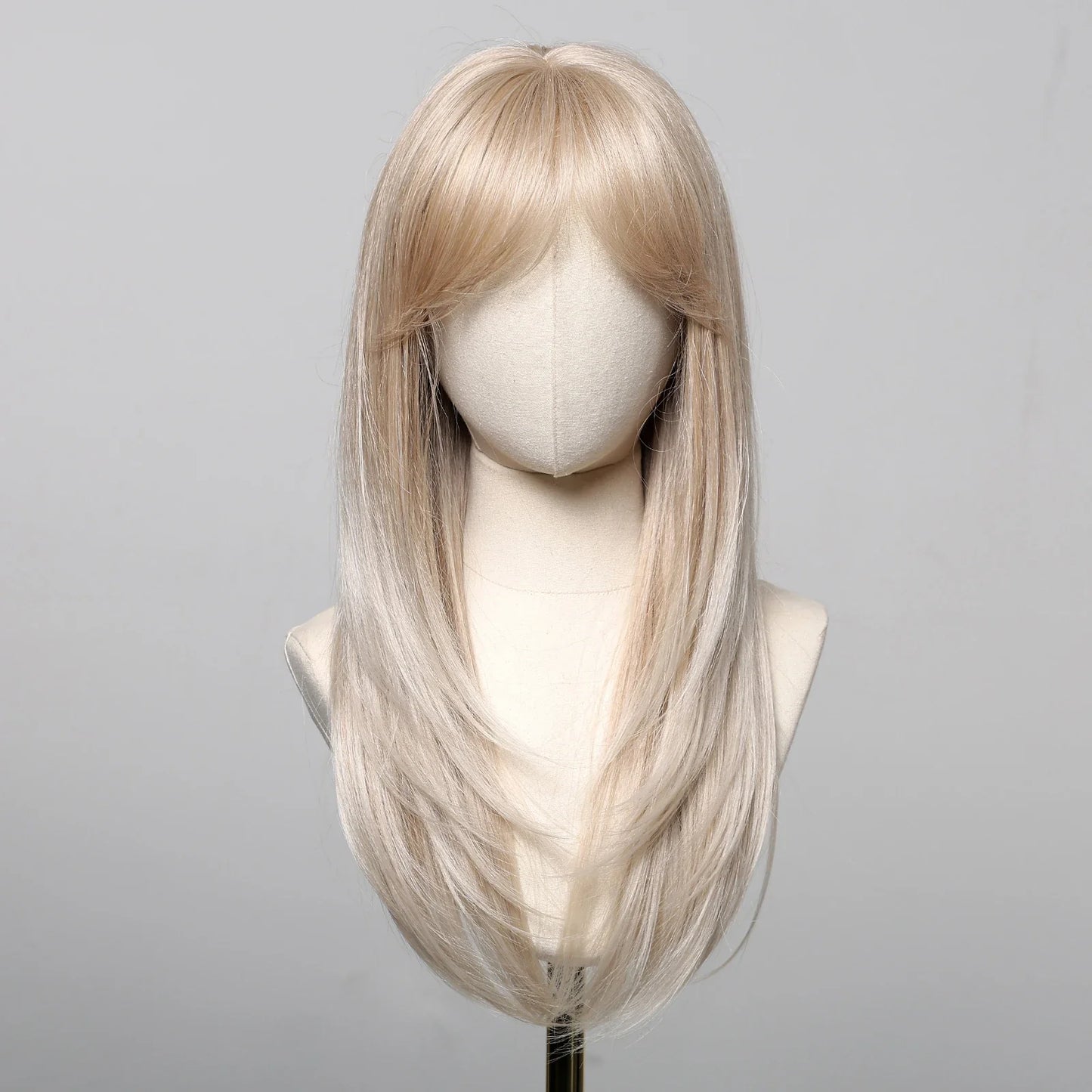 ALAN EATON Blonde Layered Synthetic Wig with Bangs – Long Straight Heat-Resistant Wig for Women & Girls, Natural Daily Hair